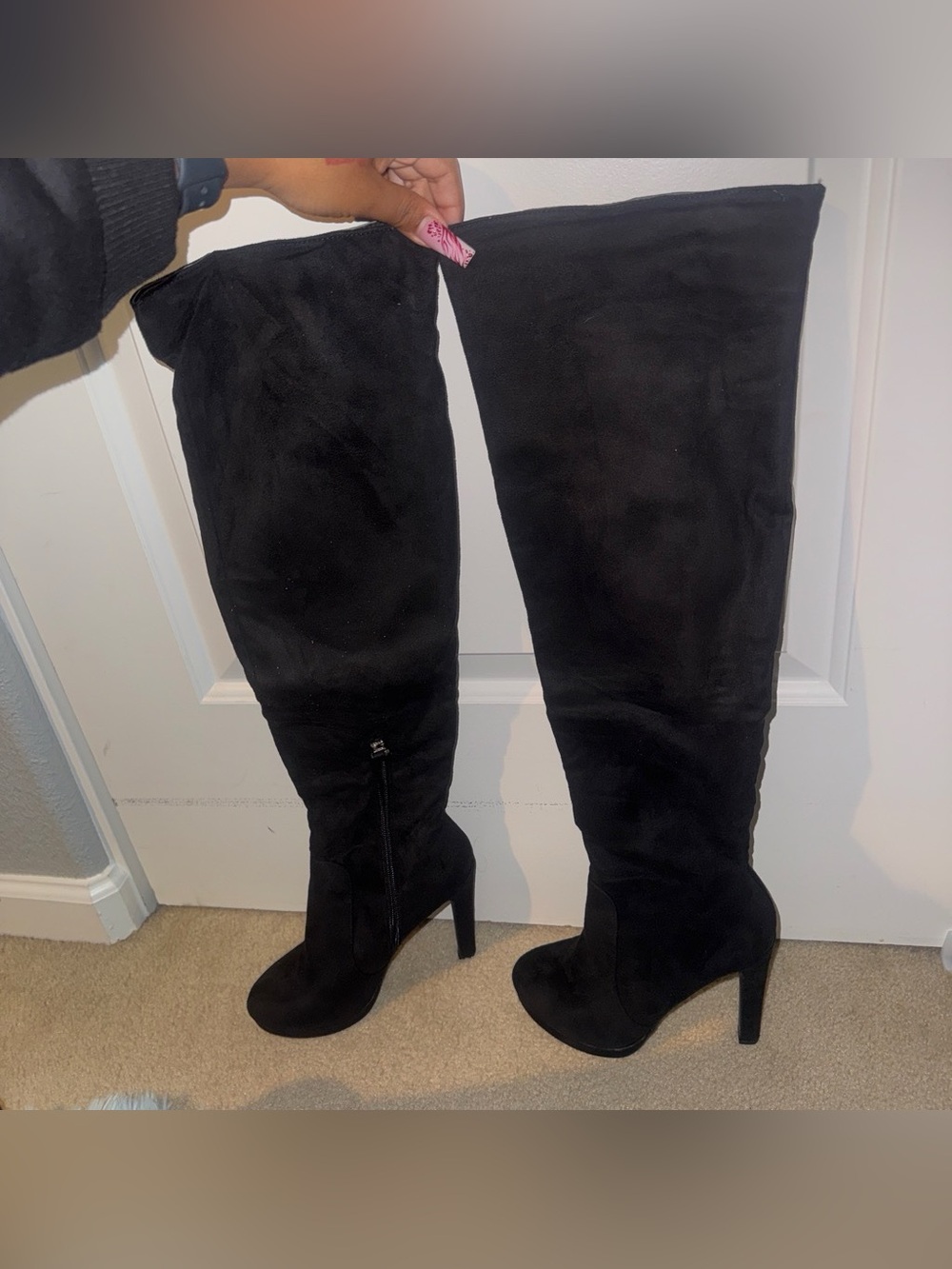 Charlotte Russe Black Over-the-Knee Suede Heeled Boots